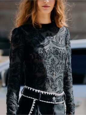 FARM Rio Black Embroidered Long Sleeve Blouse. Size small